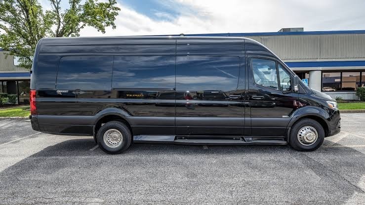 Black Mercedes-Benz Sprinter extended passenger van — Legacy Limousine New Jersey